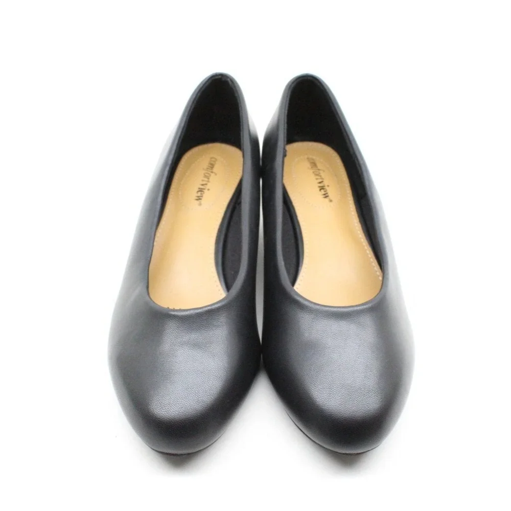Comfortview Women's Vida Pumps 8.5W Black Faux Leather Slip On Low Heel Shoes‎